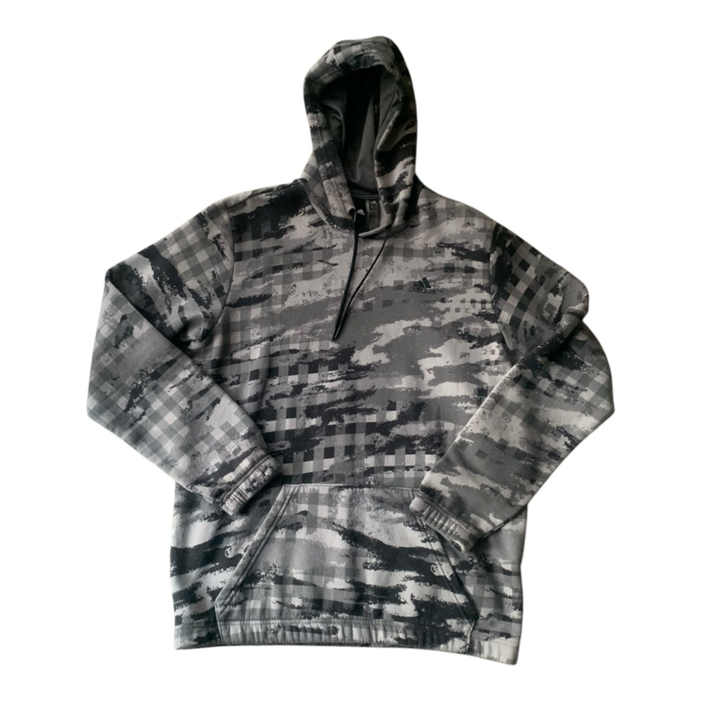 Adidas Men’s Medium Gray Black Pullover Hoodie Camo Camouflage Geometric